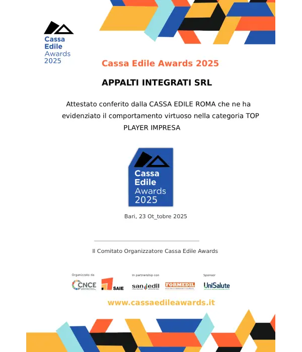 Cassa Edile Awards 2025 Appalti Integrati Srl